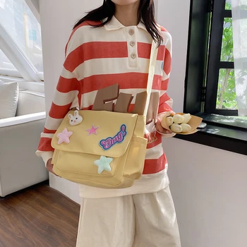 Японская милая сумка для девочек через плечо, холщовая сумка с клапаном, расшитая звездами, Многоцветная, опция, стиль Ins, универсальная, сладкий стиль